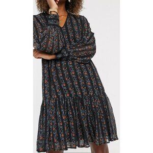 chiffon smock dress with drop hem